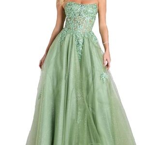 Windsor Green Strapless Prom Dress